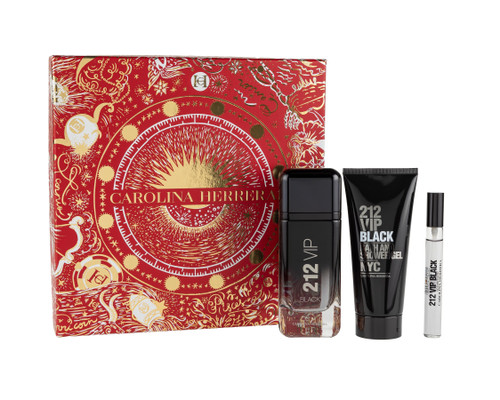 CAROLINA HERRERA 212 VIP BLACK 3 PCS SET FOR MEN: 3.4 EAU DE PARFUM SPRAY + 0.33 OZ EAU DE PARFUM SPRAY + 3.4 SHOWER GEL CAROLINA HERRERA 212 VIP BLACK 3 PCS SET FOR MEN: 3.4 EAU DE PARFUM SPRAY + 0.33 OZ EAU DE PARFUM SPRAY + 3.4 SHOWER GEL