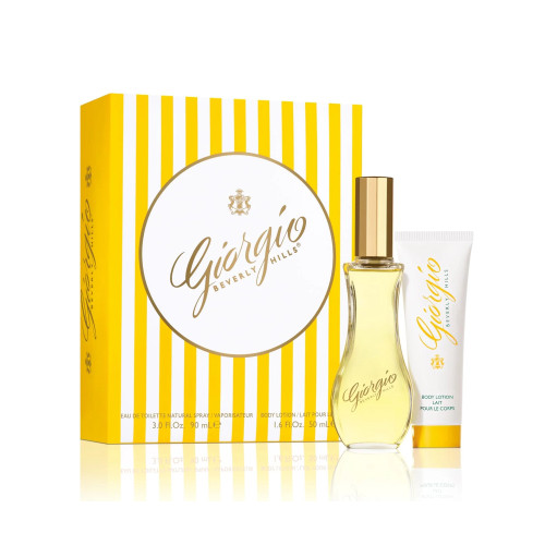 GIORGIO YELLOW 2 PCS SET FOR WOMEN: 3 OZ EAU DE TOILETTE SPRAY + 1.6 BODY LOTION.