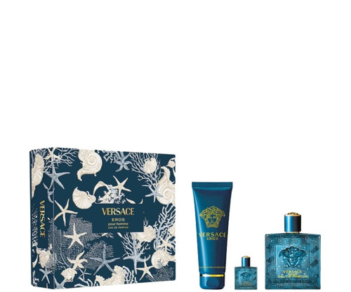 VERSACE EROS 3 PCS SET FOR MEN: 3.4 EAU DE PARFUM SPRAY + 5 ML EAU DE PARFUM MINI + 5 OZ SHOWER GEL VERSACE EROS 3 PCS SET FOR MEN: 3.4 EAU DE PARFUM SPRAY + 5 ML EAU DE PARFUM MINI + 5 OZ SHOWER GEL