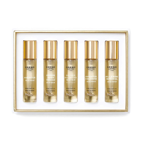 CREED 5 * 0.33 EAU DE PARFUM SPRAY SET FOR MEN: AVENTUS + SILVER MOUNTAIN WATER + AVENTUS COLOGNE + GREEN IRISH TWEED  + MILLESIME IMPERIAL