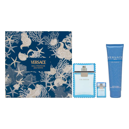 VERSACE EAU FRAICHE 3 PCS SET FOR MEN: 3.4 EAU DE TOILETTE SPRAY + 5 ML EAU DE TOILETTE MINI + 5 OZ BATH & SHOWER GEL