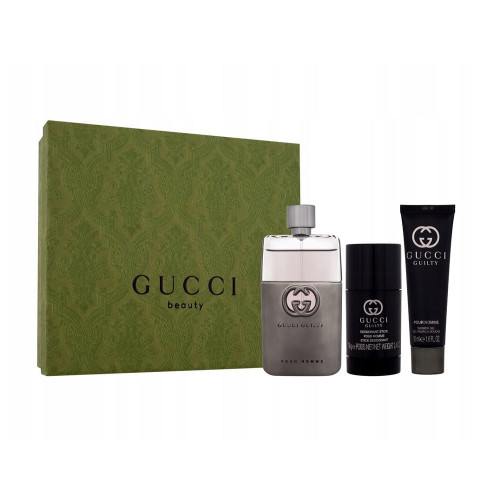 GUCCI GUILTY POUR HOMME 3 PCS SET: 3 OZ EAU DE TOILETTE SPRAY + 1.7 SHOWER GEL + 2.5 DEODORANT STICK