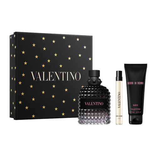 VALENTINO UOMO BORN IN ROMA 3 PCS SET FOR MEN: 3.4 EAU DE TOILETTE SPRAY + 0.33 EAU DE TOILETTE SPRAY +  2.5 SHOWER GEL
