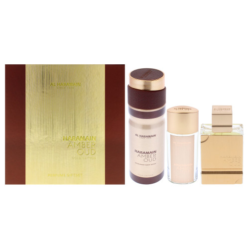 AL HARAMAIN AMBER OUD GOLD EDITION 3 PCS SET: 2.5 EAU DE PARFUM SPRAY + 1 OZ EAU DE PARFUM SPRAY + 6.6 BODY SPRAY