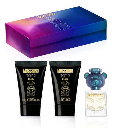 MOSCHINO TOY 2 PEARL 3 PCS SET FOR WOMEN: 5 ML EAU DE PARFUM MINI + 0.8 BATH & SHOWER GEL + 0.8 BODY LOTION
