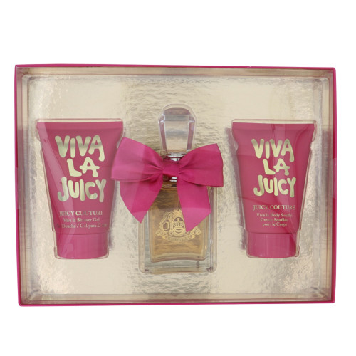 VIVA LA JUICY 3 PCS SET FOR WOMEN: 3.4 EAU DE TOILETTE SPRAY + 4.2 SHOWER GEL + 4.2 BODY SOUFFLE