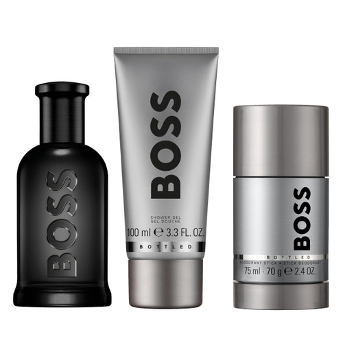 HUGO BOSS BOTTLED PARFUM 3 PCS SET FOR MEN: 3.3 PARFUM SPRAY + 3.3 SHOWER GEL + 2.4 DEODORANT STICK