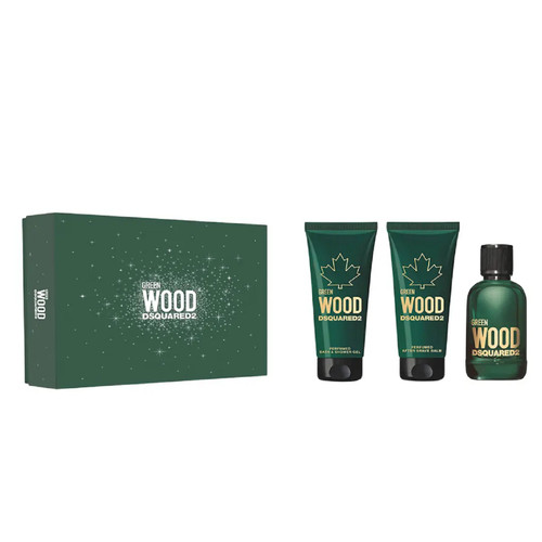 DSQUARED2 GREEN WOOD 3 PCS SET FOR MEN: 3.4 EAU DE TOILETTE SPRAY + 3.4 SHOWER GEL + 3.4 AFTER SHAVE