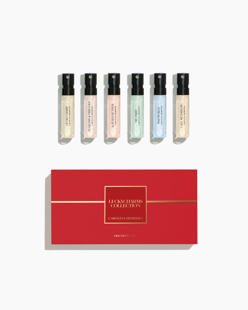 CAROLINA HERRERA 6 * 1.5 ML EAU DE PARFUM VIAL SPRAY SET FOR WOMEN: ALEGRIA DE VIVIR + CALL ME DARLING + FEARLESS  AND FABULOUS + LUCKY CHARM + MAD WORLD + ME FIRST
