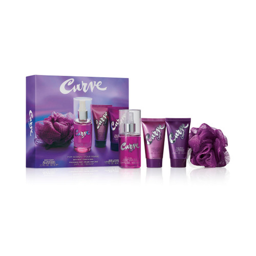 CURVE CRUSH 4 PCS SET FOR WOMEN: 3.4 FRAGRANCE MIST + 1.7 BODY LOTION + 1.7 BODY WASH + LOOFA