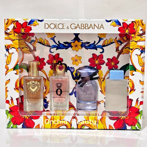 DOLCE & GABBANA 4 * 5 ML MINI SET FOR WOMEN: DEVOTION EAU DE PARFUM + DOLCE BLUE JASMINE EAU DE PARFUM + 'Q' EAU DE PARFUM + LIGHT BLUE EAU DE TOILETTE