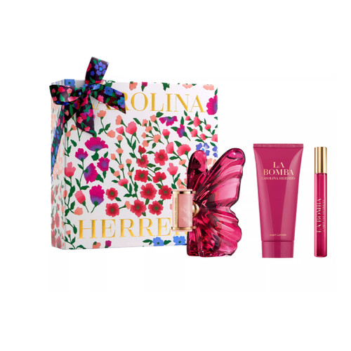 CAROLINA HERRERA LA BOMBA 3 PCS SET FOR WOMEN: 2.7 EAU DE PARFUM SPRAY + 3.4 BODY LOTION + 0.34 EAU DE PARFUM TRAVEL SPRAY