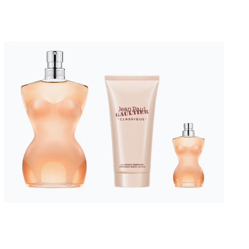JEAN PAUL GAULTIER CLASSIQUE 3 PCS SET FOR WOMEN: 3.4 EAU DE PARFUM SPRAY + 2.5 BODY LOTION + 0.33 EAU DE PARFUM TRAVEL SPRAY