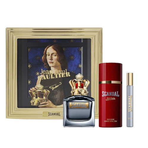 JEAN PAUL GAULTIER SCANDAL POUR HOMME 3 PCS SET FOR MEN: 3.4 EAU DE TOILETTE SPRAY + 2.5 SHOWER GEL + 0.33 EAU DE TOILETTE TRAVEL SPRAY
