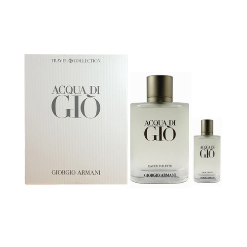 ARMANI ACQUA DI GIO HOMME 2 PCS SET FOR MEN: 3.4 EAU DE TOILETTE SPRAY + 0.5 EAU DE TOILETTE TRAVEL SPRAY