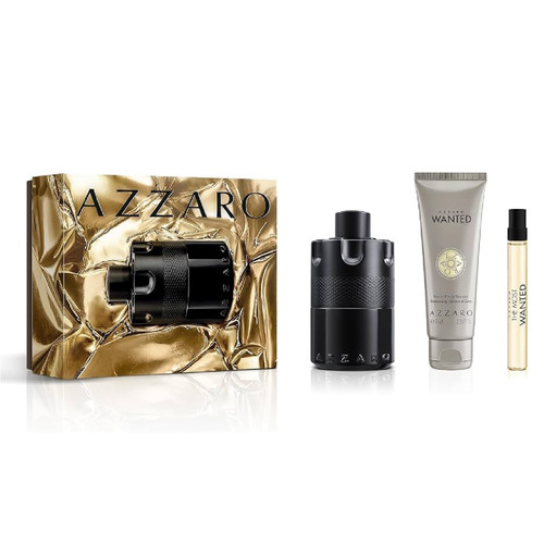 AZZARO THE MOST WANTED INTENSE 3 PCS SET FOR MEN: 3.4 EAU DE PARFUM SPRAY + 2.5 HAIR & BODY WASH + 0.34 PARFUM TRAVEL SPRAY