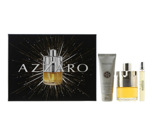AZZARO WANTED 3 PCS SET FOR MEN: 3.4 EAU DE TOILETTE SPRAY + 2.5 HAIR & BODY WASH + 0.34 EAU DE TOILETTE TRAVEL SPRAY