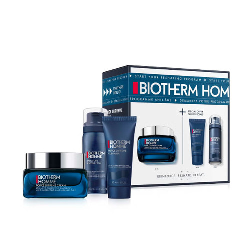 BIOTHERM FORCE SUPREME ANTI AGING 3 PCS SET FOR MEN: 1.6 FORCE SUPREME CREAM + 1.6 SHAVING FOAM CRÈME + 1.4 SUPREME CLEANSER
