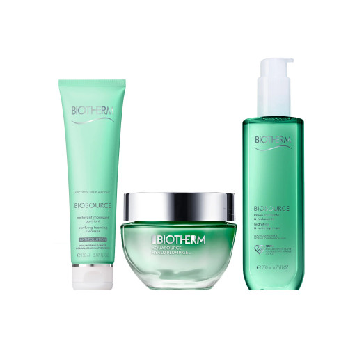 BIOTHERM AQUASOURCE HYALU PLUMP 3 PCS SET FOR WOMEN: 1.4 PLUMP GEL + 6.7 HYDRATING TONER + 5 OZ FOAMING CLEANSER
