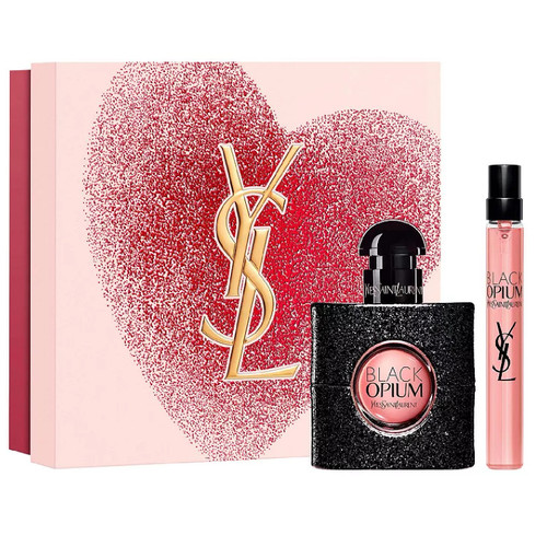 YSL BLACK OPIUM 2 PCS SET FOR WOMEN: 1.6 EAU DE PARFUM SPRAY + 0.34 EAU DE PARFUM TRAVEL SPRAY