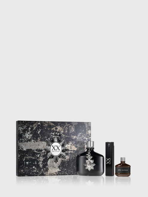 JOHN VARVATOS XX 3 PCS SET FOR MEN: 4.2 EAU DE TOILETTE SPRAY + 0.57 EAU DE TOILETTE SPRAY + 15 ML EAU DE TOILETTE MINI
