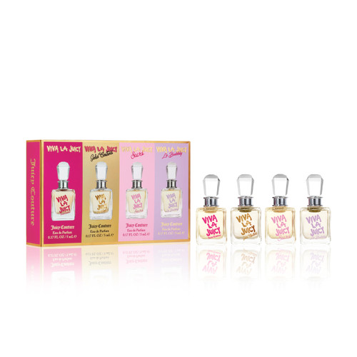 JUICY COUTURE 4 * 5 ML EAU DE PARFUM MINI SET FOR WOMEN: VIVA LA JUICY + VIVA LA JUICY GOLD COUTURE + VIVA LA JUICY SUCRE + VIVA LA JUICY LE BUBBLY