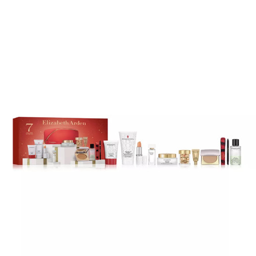ELIZABETH ARDEN UNWRAP YOUR BEAUTY 12 PCS SET FOR WOMEN: ADVANCED CAP + LIFT & FIRM DAY/EYE CREAM, SKIN & LIP PROTECTANT, HAND TREATMENT + MASCARA + EYELINER + MAKEUP REMOVER + PRESSED POWDER + 0.33 WHITE TEA EAU DE TOILETTE SPRAY + BAG