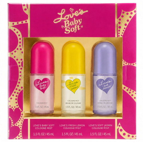 LOVE'S 3 PCS SET FOR WOMEN: LOVE'S BABY SOFT 1.5 COLOGNE MIST SPRAY + LOVE'S FRESH LEMON 1.5 COLOGNE MIST SPRAY + LOVE'S SOFT JASMIN 1.5 COLOGNE MIST SPRAY
