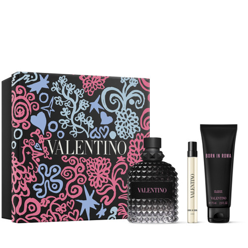 VALENTINO UOMO BORN IN ROMA 3 PCS SET FOR MEN: 3.3 EAU DE TOILETTE SPRAY + 2.5 SHOWER GEL + 0.33 OZ EAU DE TOILETTE SPRAY