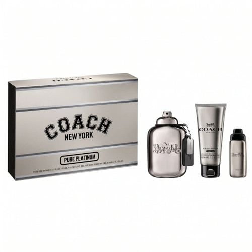 COACH PURE PLATINUM 3 PCS SET FOR MEN: 3.3 PARFUM SPRAY + 0.5 PARFUM SPRAY + 3.3 SHOWER GEL