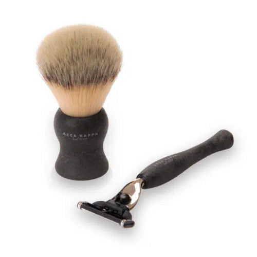 ACCA KAPPA SHAVING 2 PCS SET IN BLACK: SYNTHETIC SHAVING BRUSH + "MACH 3" RAZOR