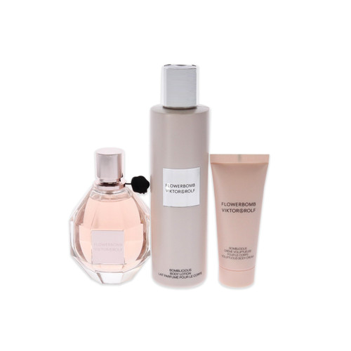 FLOWERBOMB 3 PCS SET: 3.4 EAU DE PARFUM SPRAY + 6.7 BODY LOTION + 1.3 BODY CREAM