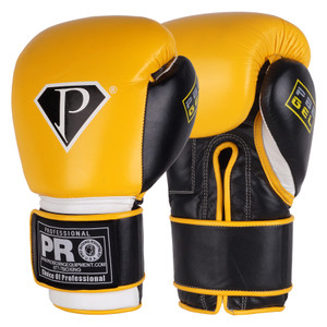 PRO GEL BOXING GLOVES YELLOW-BLACK-WHITE LEATHER