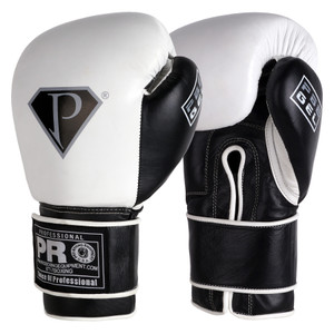 PRO GEL BOXING GLOVES BLACK-WHITE LEATHER PRO GEL BOXING GLOVES BLACK-WHITE LEATHER