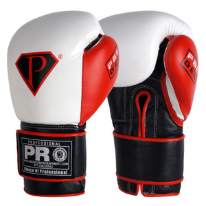 PRO GEL BOXING GLOVES WHITE-BLACK-RED LEATHER PRO GEL BOXING GLOVES WHITE-BLACK-RED LEATHER