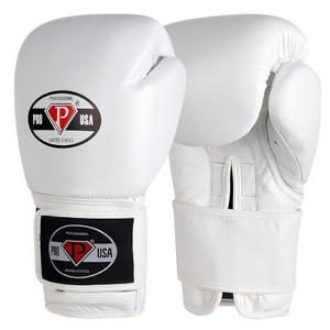 PRO USA Professional Hook-N-Loop Boxing Gloves Leather -White Great Traditional Professional Mexican design with multi-layer padding for optimal shock absorption. An added memory foam layer delivers superior coverage. Selected from the finest leathers to offer an incredibly gifted training glove. Satin nylon hard compartment liner delivers a special feel to the athlete, while alleviating water absorption into the gloves. Extra wide leather wrap around wrist strap with Hook-N-Loop closure for a firm, supportive fit. Ideal for bag workouts and sparring. PRO USA Professional Hook-N-Loop Boxing Gloves Leather -White Great Traditional Professional Mexican design with multi-layer padding for optimal shock absorption. An added memory foam layer delivers superior coverage. Selected from the finest leathers to offer an incredibly gifted training glove. Satin nylon hard compartment liner delivers a special feel to the athlete, while alleviating water absorption into the gloves. Extra wide leather wrap around wrist strap with Hook-N-Loop closure for a firm, supportive fit. Ideal for bag workouts and sparring.