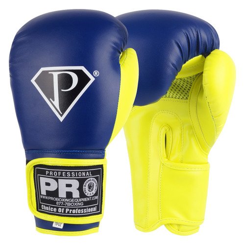 PRO Boxing Gloves -Dark Navy Blue-Fluorescent Yellow