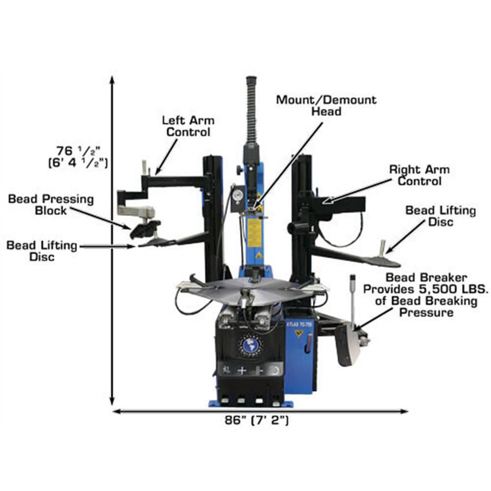 Atlas TC755 Tire Changer w/Dual Arms Atlas TC755 Tire Changer w/Dual Arms
