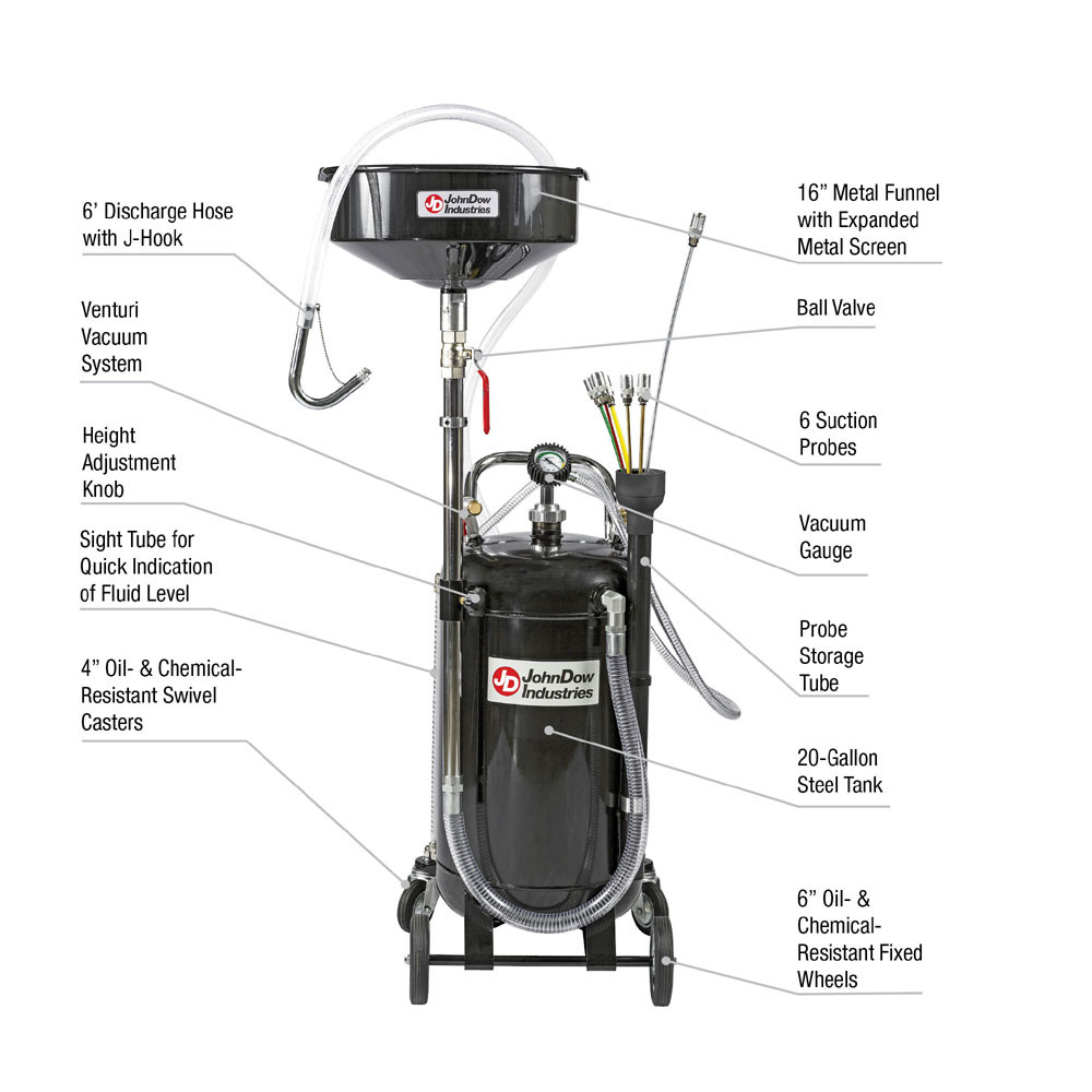 JohnDow JDI-20COMBO 20-Gallon Combination Fluid Evacuator & Oil Drain JohnDow JDI-20COMBO 20-Gallon Combination Fluid Evacuator & Oil Drain