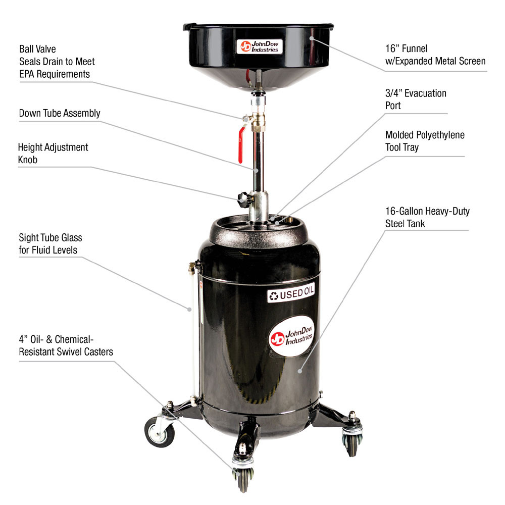 JohnDow JDI-16DC-E 16-Gallon Portable Oil Drain JohnDow JDI-16DC-E 16-Gallon Portable Oil Drain