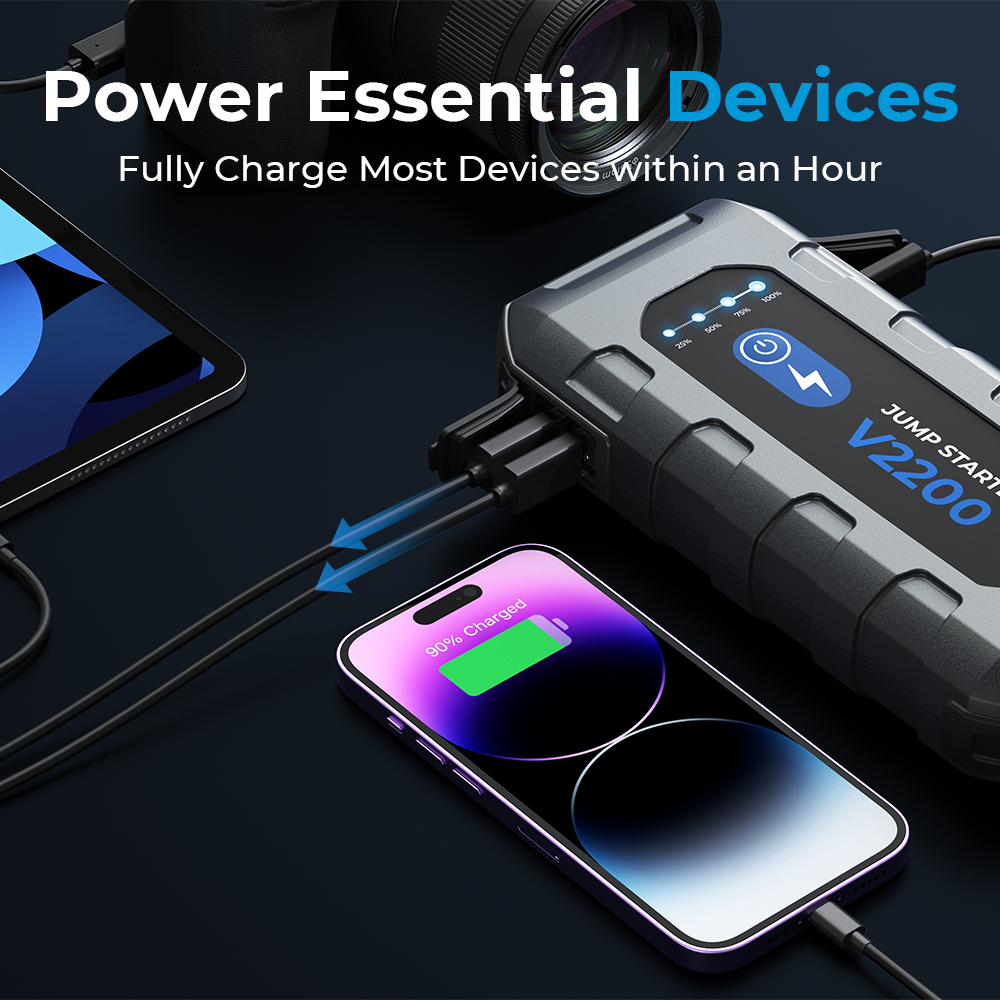 Topdon V2200 - 2200 Peak Amp Jump Starter, Power Bank, & Flashlight