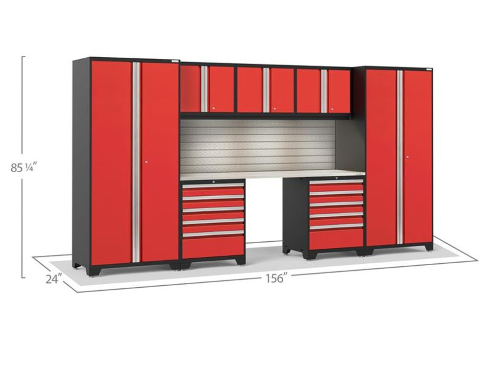 NewAge Pro Series 3.0 Red 8 Piece Set w/Stainless Steel Worktop, LED Lights & Backsplash
