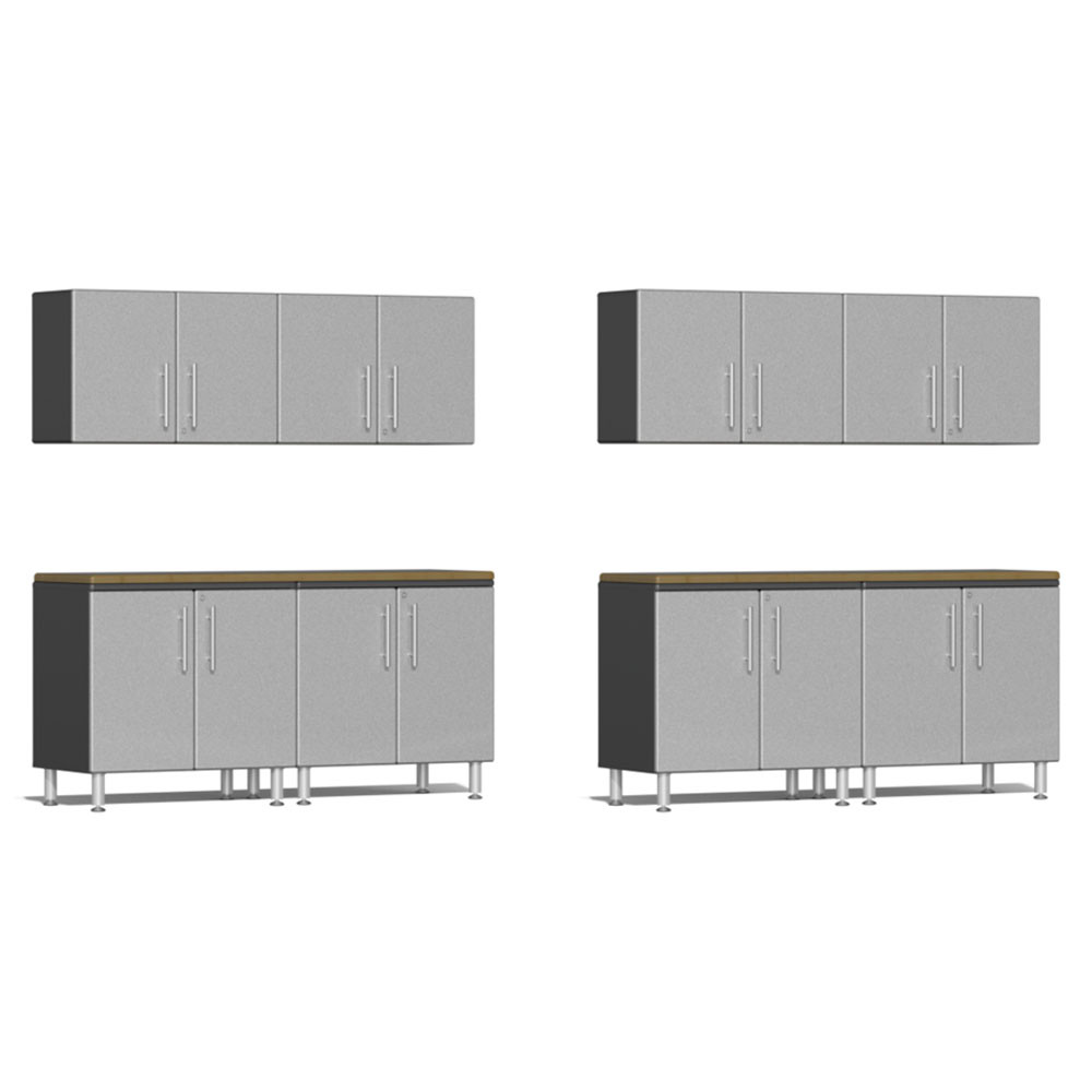 Ulti-MATE Garage 2.0 Series Silver Metallic 10-Piece Dual Workstation Set with Bamboo Worktop