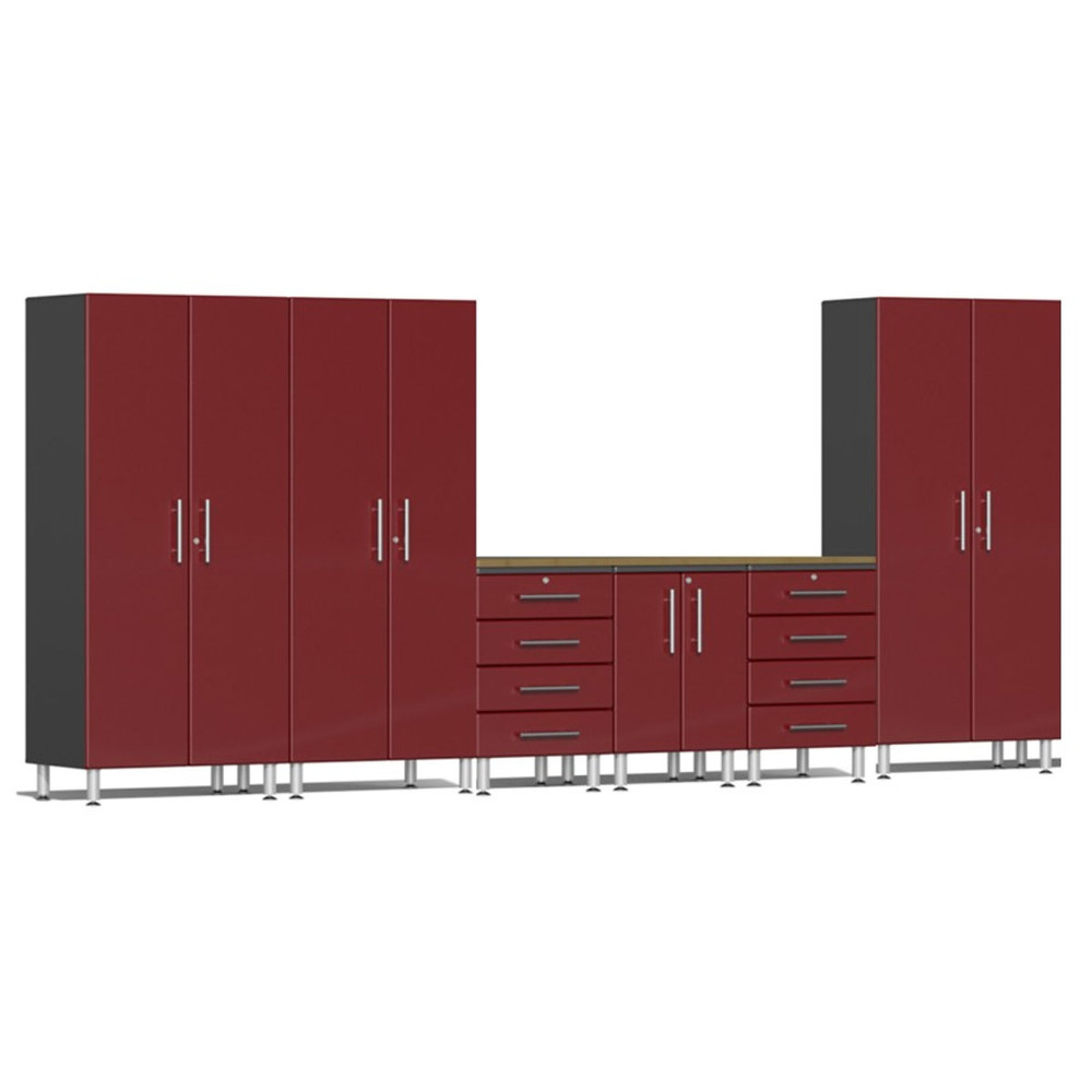 Ulti-MATE Garage 2.0 Series Red Metallic 7 Piece Kit with Bamboo Top