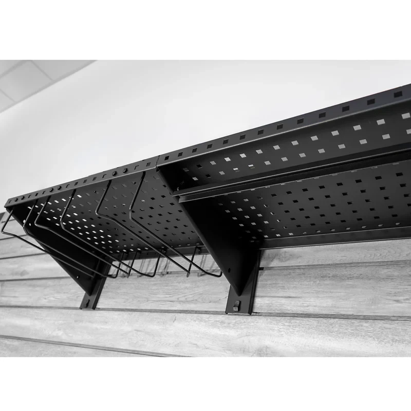 Proslat Stealth 48 in. Heavy Duty Metal Shelf with Tool Holders & Clothing Rod