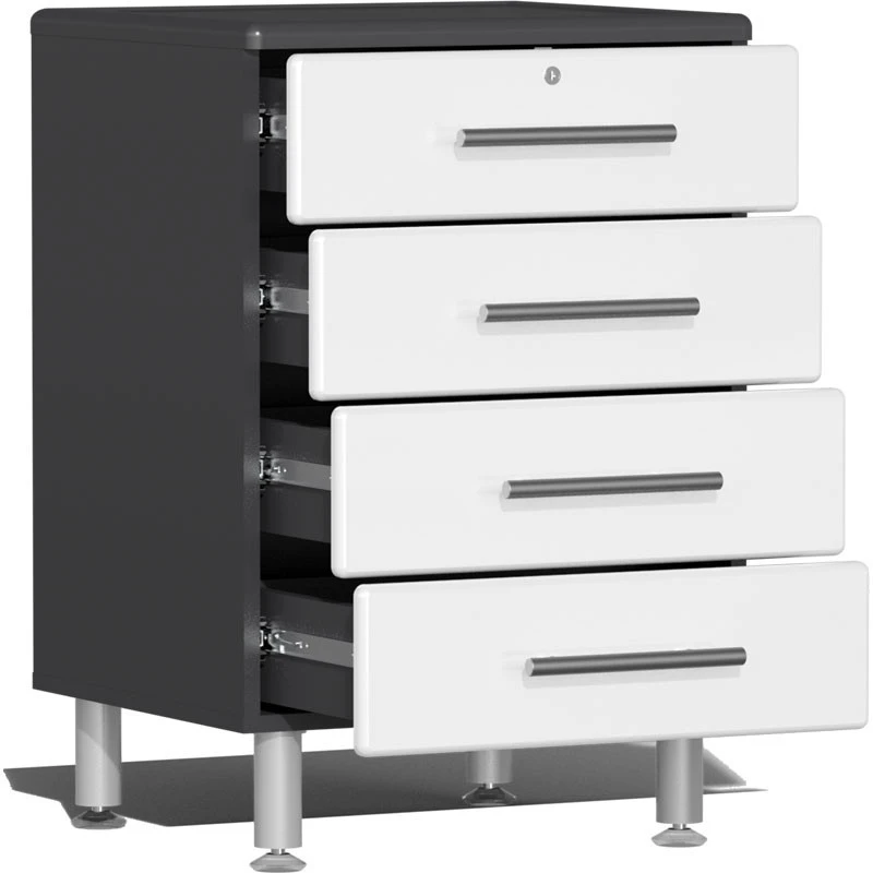 Ulti-MATE Garage 2.0 Series White Metallic 4 Piece Kit with Bamboo Worktop