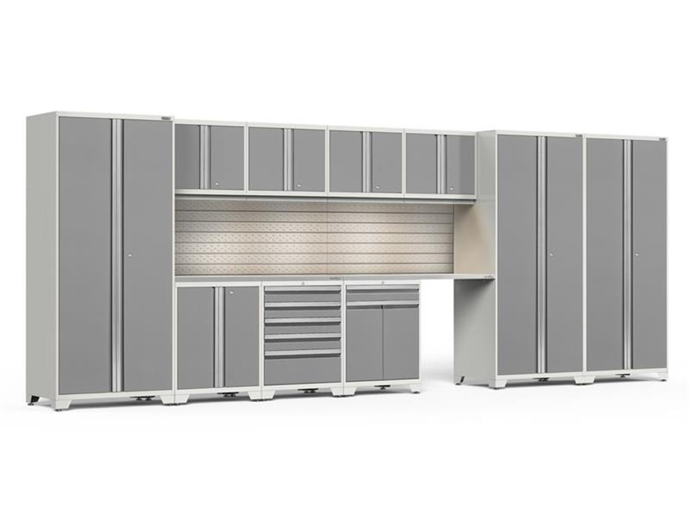 NewAge Pro Series 3.0 White w/Platinum Door 12 Piece Set w/Stainless Steel Worktop, LED Lights & Backsplash