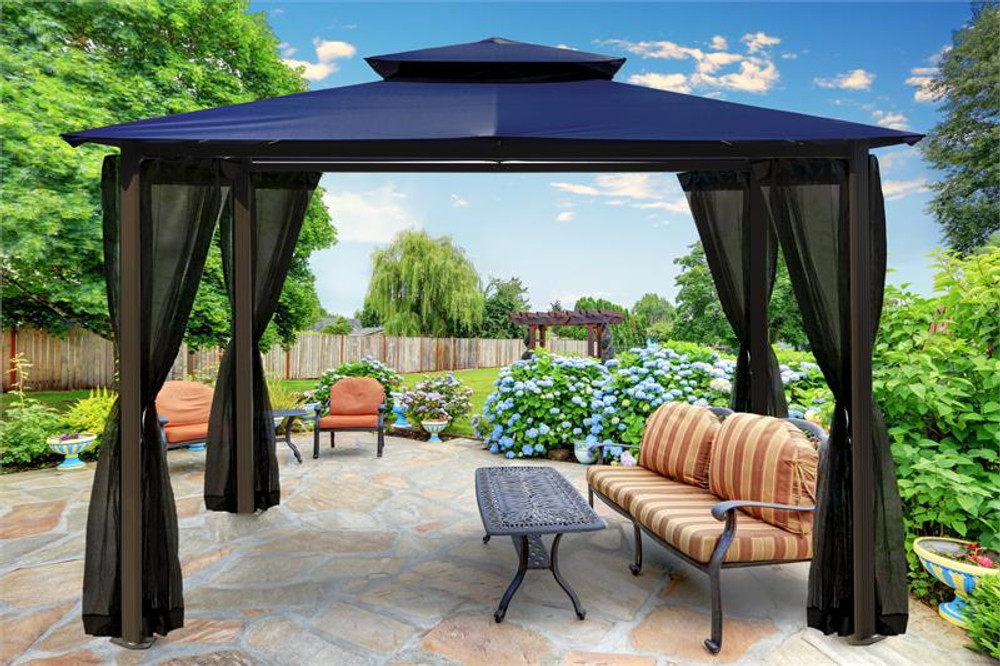 Paragon Outdoor Barcelona 10x12 Gazebo with Navy Top & Mosquito Netting Paragon Outdoor Barcelona 10x12 Gazebo with Navy Top & Mosquito Netting