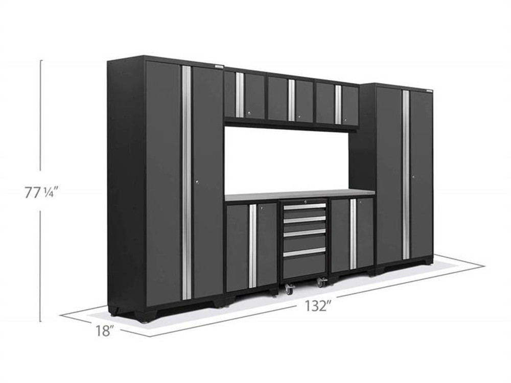 NewAge Bold 3.0 Grey 9 Piece Set with Stainless Steel Worktop & LED Lights
