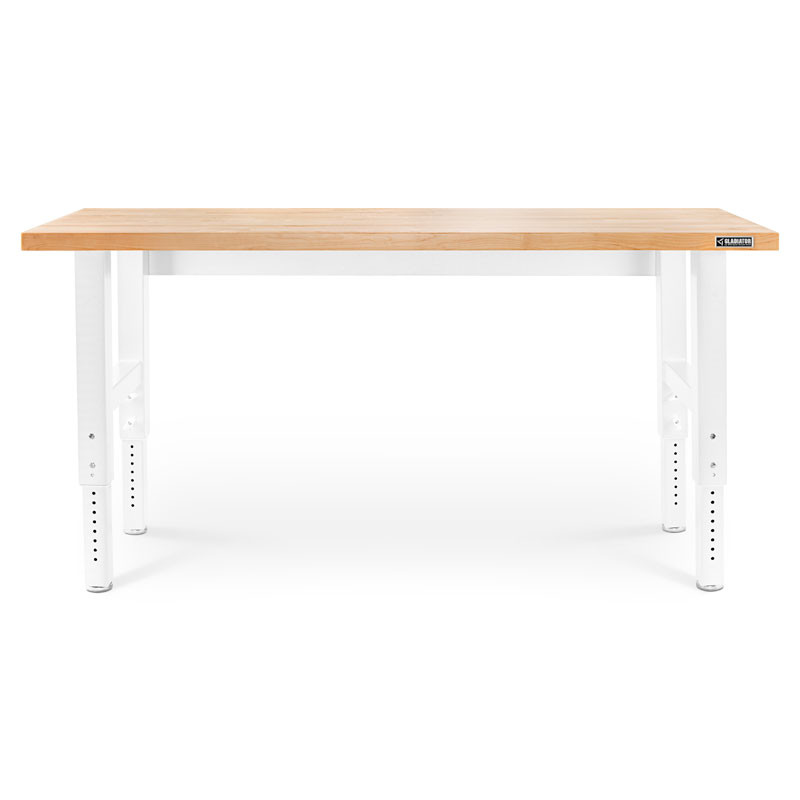 Gladiator 6 Ft Adjustable Workbench Gladiator Premier White 6 ft Adjustable Height Hardwood Workbench